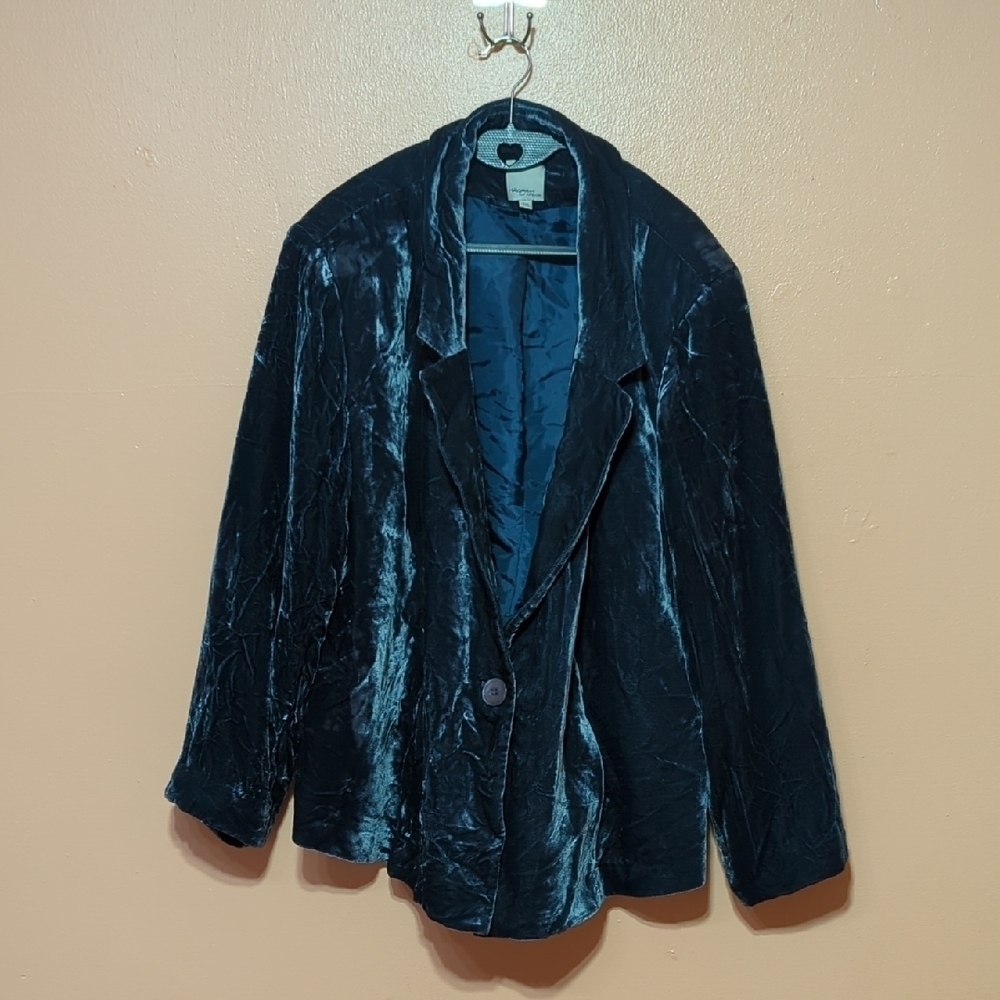 Halogen By Encore Womens Plus  Grey Blue Teal Velveteen Jacket/Blazer sz 20W
